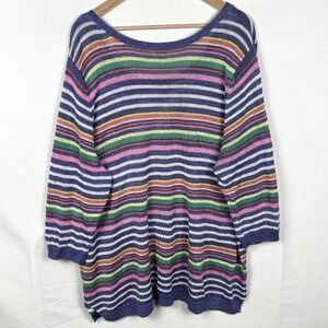 TALBOTS ¾ Sleeve Linen Pullover Knit Sweater Top Sailor Boat neck Beachy Coastal